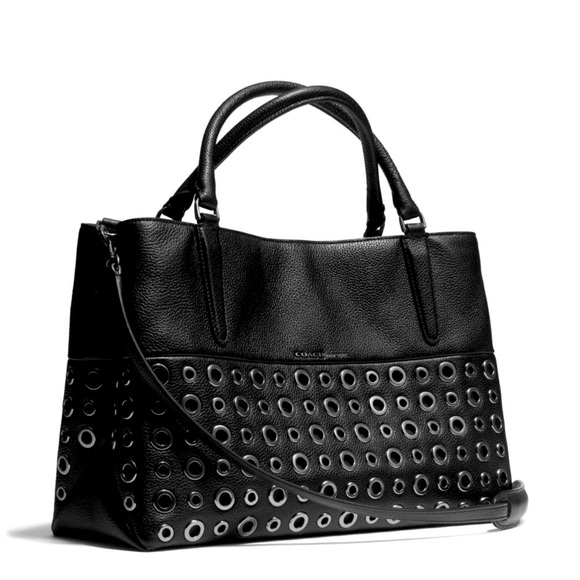 Coach Handbags - Coach Soft Black/Gunmetal Leather Convertible Grommet Borough Bag